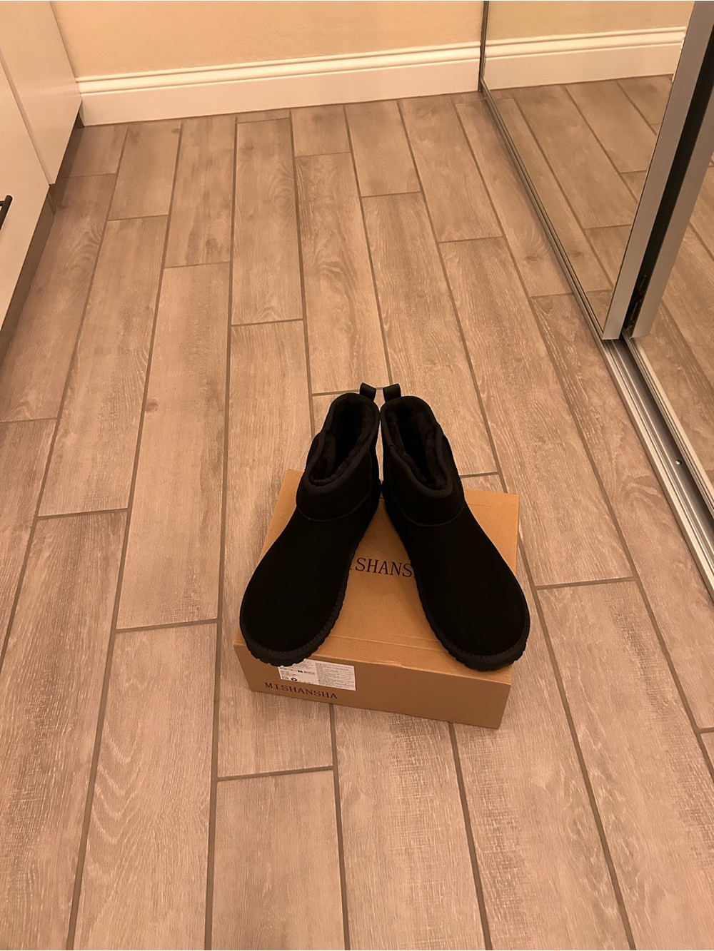 Mishansha Black Slip-On Ankle Boots with Pull Tab